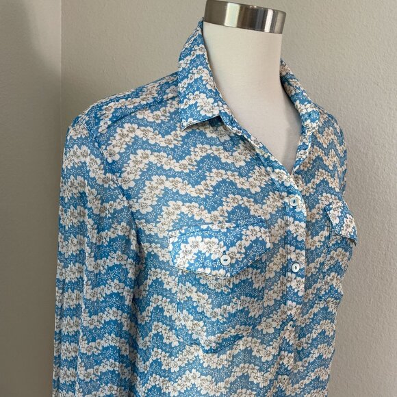The Kooples XS Floral Silk Semi Sheer Button Up Shirt Long Sleeve Blouse - Picture 2 of 11